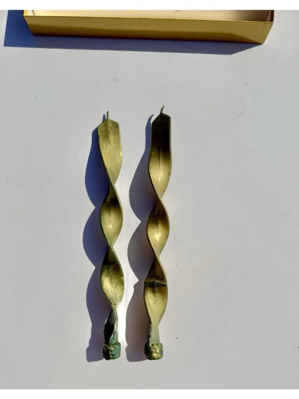 Hurd Beeswax Taper Candles St Helena CA Twisted Gold Green